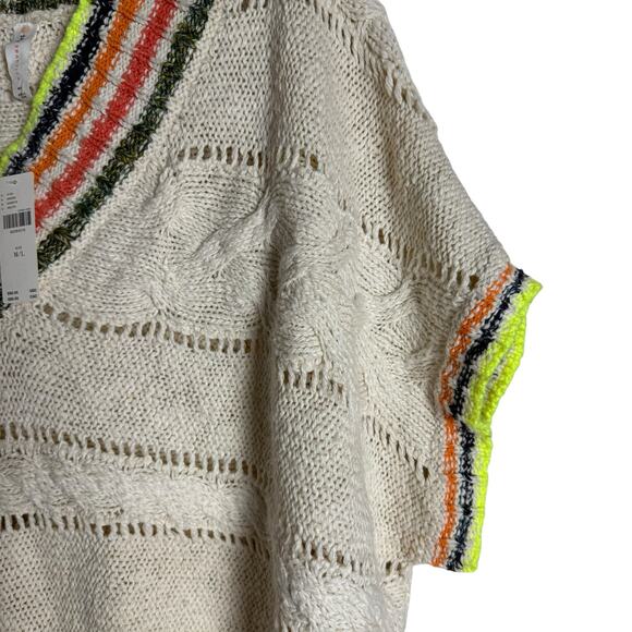 Anthropologie Daily Practice Striped Poncho V-Neck Knit Pullover Sweater L - Picture 7 of 13